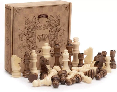 Wooden Chess Pieces Only, Staunton Style Wood Chessmen with 3.15" King - Image 1 of 4