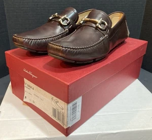 Salvatore Ferragamo Men’s Sz 8.5D Brown PARIGI Gancini Bit Shoes Drivers Loafers - Picture 1 of 24