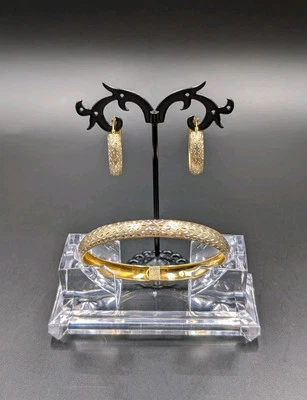 Juego de aretes brazalete ligero corte diamante plata esterlina 18K GP MAMÁ Jordan Foto 1 de 4