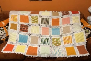 VTG Crochet Blanket Afghan MCM 70s White Colorful Orange Summer Spring Cute - Picture 1 of 3