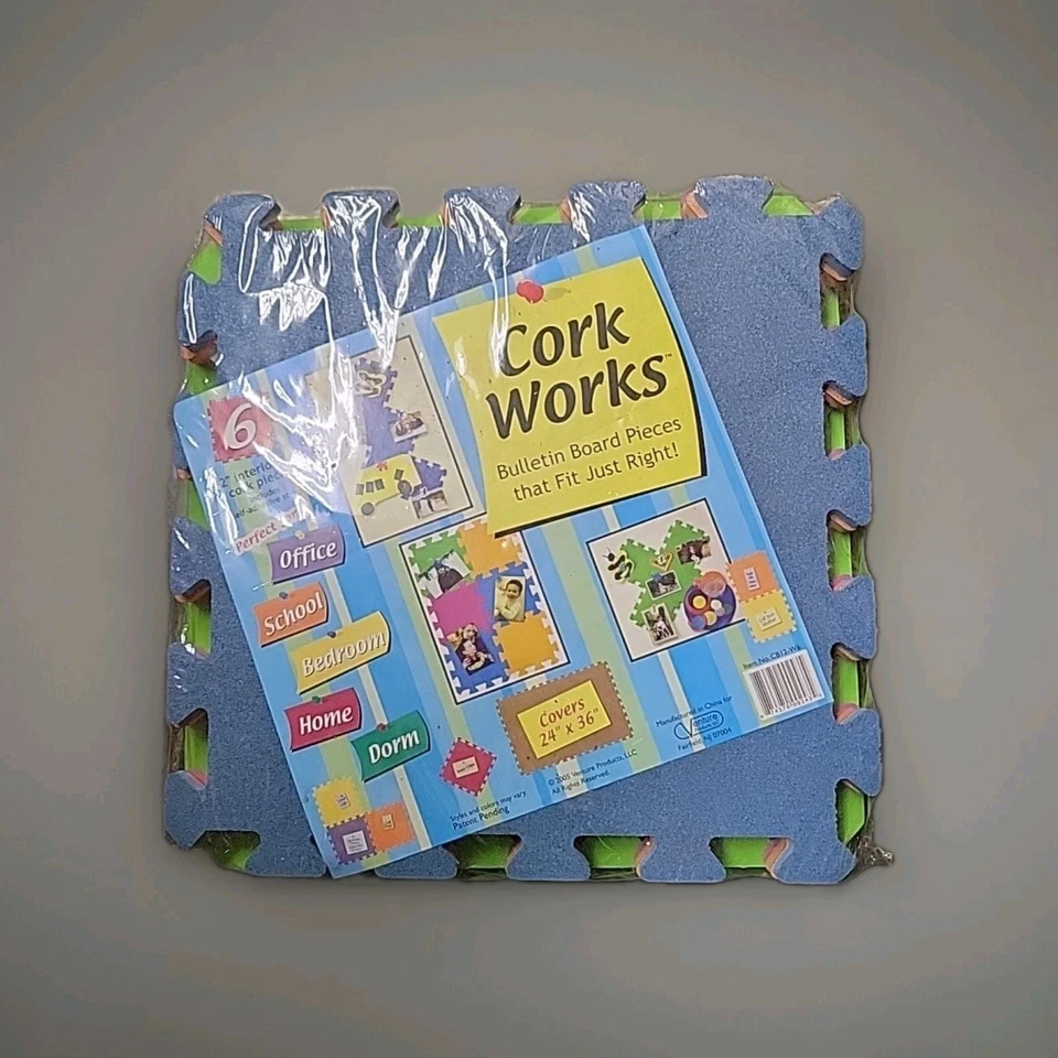 Cork Works Bulletin Board Pieces 6 Count 12 Inch Interlocking Multicolor - Image 1 of 2