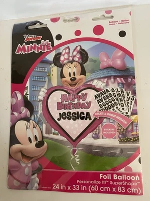 NEW DISNEY JUNIOR MINNIE HAPPY BIRTHDAY FOIL BALLOON PERSONALIZE 24” X 33”  - Image 1 of 4