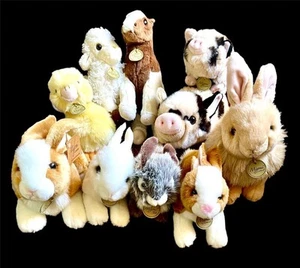 MIYONI AURORA PLUSH~ LOT 10 FARM ANIMALS~ Pigs,Rabbits,Horse,Lamb,Chick~PRISTINE - Picture 1 of 5