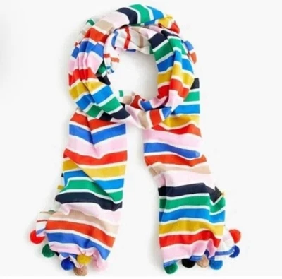 J. Bufanda Crew Multicolor Rayas Blancas y Pompones Mantón Preppy Clásico Nuevo Foto 1 de 4