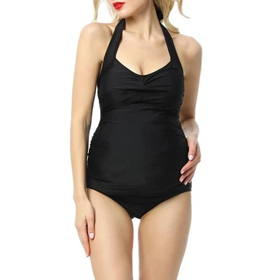 Kimi + Kai Maternity Swimsuit Womens L Black Nancy Halter One Piece Beach New - Image 1 of 4