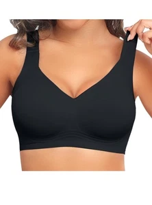 PoseFree Women's Seamless Wireless Push-Up Bra Medium Soft Full Coverage Black - Picture 1 of 6
