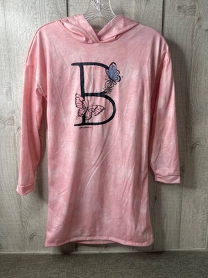 Camisa para dormir con capucha rosa Justice para niñas con diseño de mariposa talla 10 inicial B Foto 1 de 4