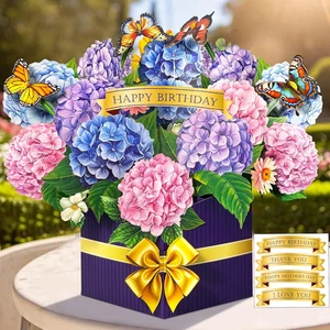 Pop Up Karte Hortensie, 3D Blumenkarte Geburtstagskarte für Frau, Mama, Tante, F - Bild 1 von 7