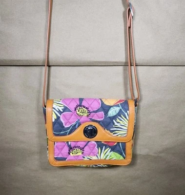 Vera Bradley Purse Shoulder Bags Cross Body Floral Orange Leather? Strap & Trim - Image 1 of 4