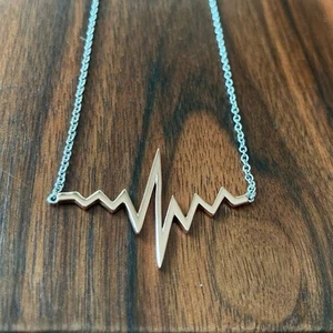 Necklace - Rose Gold Plated - Sterling Silver - Heartbeat Pulse Design - NEW - Picture 1 of 10