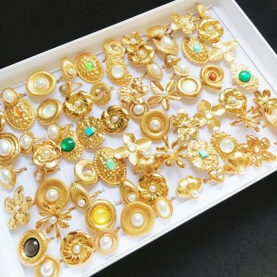 Lote a granel 20 piezas Mezcla Oro 3D Flor Perla Piedra Acero Inoxidable Anillos Mujeres Joyería Foto 1 de 4