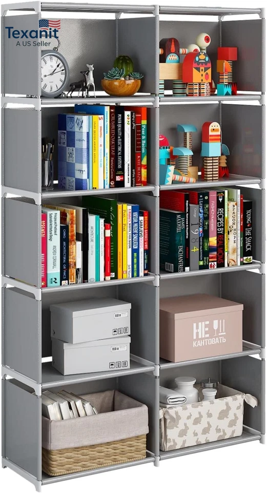 6-Tiers Portable Bookshelf with Fabric Cloth at Back, 10 Cube Closet Storage Org - Image 1 of 4