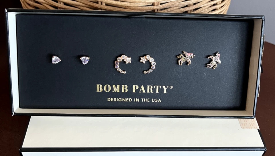 BP Simply Studs Unicorn Wishes 3 pares de circonitas cúbicas en oro rosa RBP6613 Foto 1 de 1