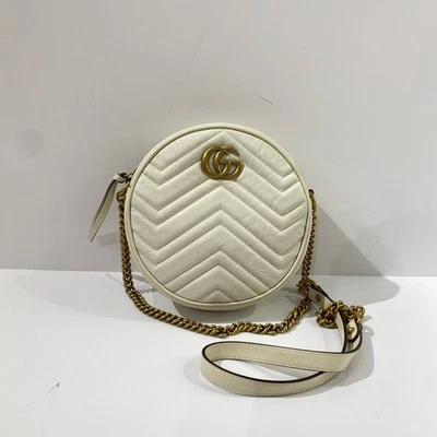 Auténtico Bolso de Hombro Gucci GG Marmont Redondo Cadena Oro Blanco Foto 1 de 4