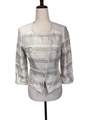 White House Black Market Jacket Womens 0 Striped Textured Zip Pockets Lined - Image 1 of 4