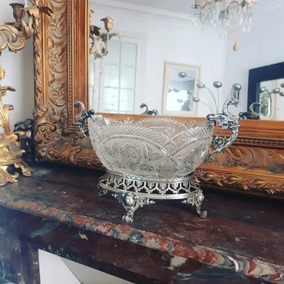 Important Surtout/Centre de Table Louis XIII  Métal Argenté/Baccarat  XIX ème - Photo 1/4