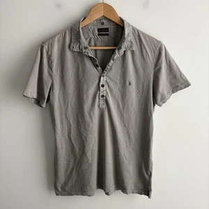 All Saints Men`s Polo Shirt Size Large Gray Ram Skull Logo Short Sleeve Slim Fit - Picture 1 of 7