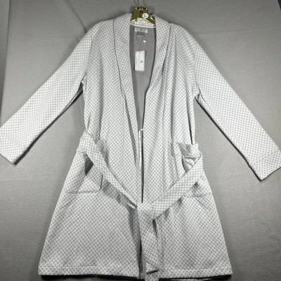 "Bata de dormir Marelle para mujer manga larga algodón Pima 39"" largo gris geométrico" Foto 1 de 4