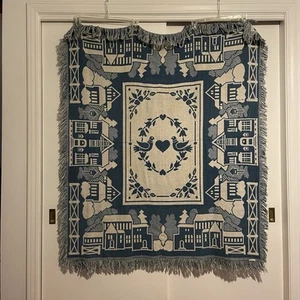 Wohndecke Landhaus Kern Kornblume blau weiß Liebe Tauben 45"x54" - Bild 1 von 4