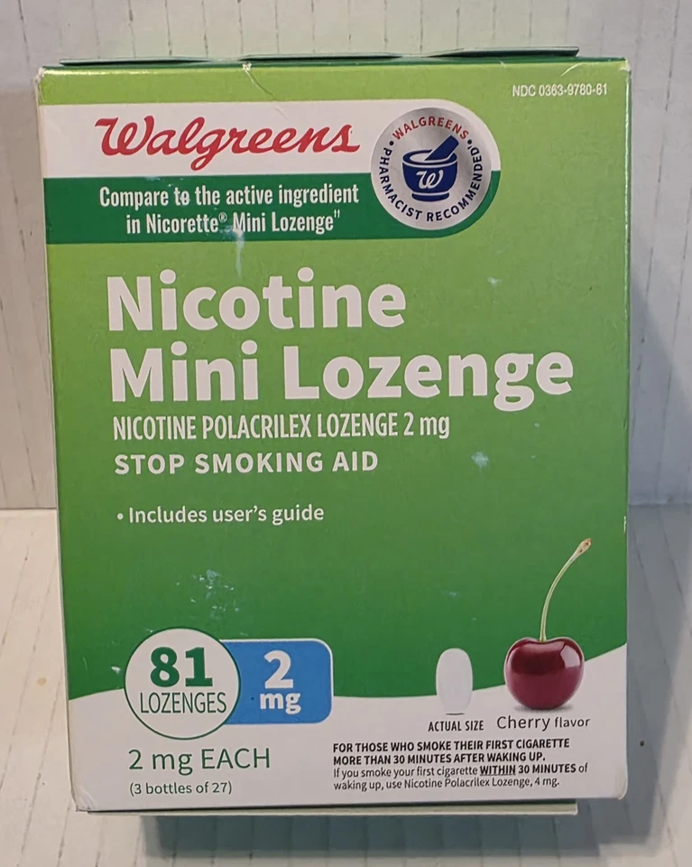 Mini pastilla Walgreens Nicotina 2 mg 81 unidades sabor cereza. Exp Leer descripción Foto 1 de 1
