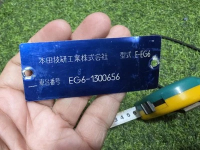 RARO JDM HONDA CIVIC EG6 SIR 92-95 PLACA DE CONSTRUCCIÓN AZUL PLACA CHASIS INSIGNIA Foto 1 de 4