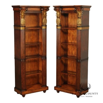 Century Furniture Pair Of Pineapple Carved Lighted Library Bookcases - Image 1 of 4