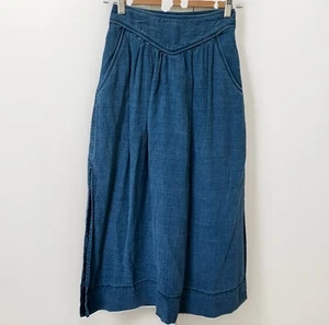 Wilfred Gabrielle Skirt Womens Linen Chambray Midi Western High Slit Denim - Picture 1 of 10