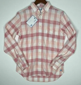 Haspel Light Red Plaid Button Up Collared Shirt Tailored in USA Men's Small - Picture 1 of 9