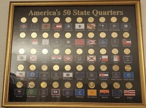 1999-2008 Statehood Quarters 24-kt Gold Plated 50-Coin Set Gold Wood Frame - Picture 1 of 5