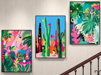 Tríptico vibrante 3 impresiones en lienzo plantas tropicales flores cactus selva botánico Foto 1 de 2