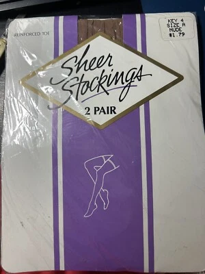 2 对老式 NOS SHEER PLAIN 针织袜 A 码(小号中号)从未打开 — 第 1/2 张图片