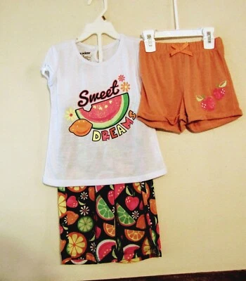 JUEGO DE PIJAMA JOE BOXER 3 PIEZAS NIÑAS TALLA 3T - TOP/PANTALONES CORTOS/PANTALONES NARANJA FRUTA NUEVO CON ETIQUETAS Foto 1 de 4