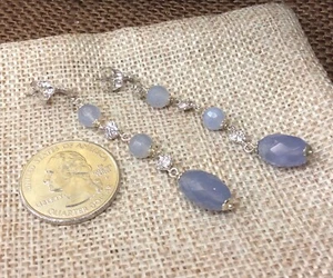 .800 Sterling Silber CZ/Chalcedon Edelstein Ohrstecker feiner Schmuck - Bild 1 von 5