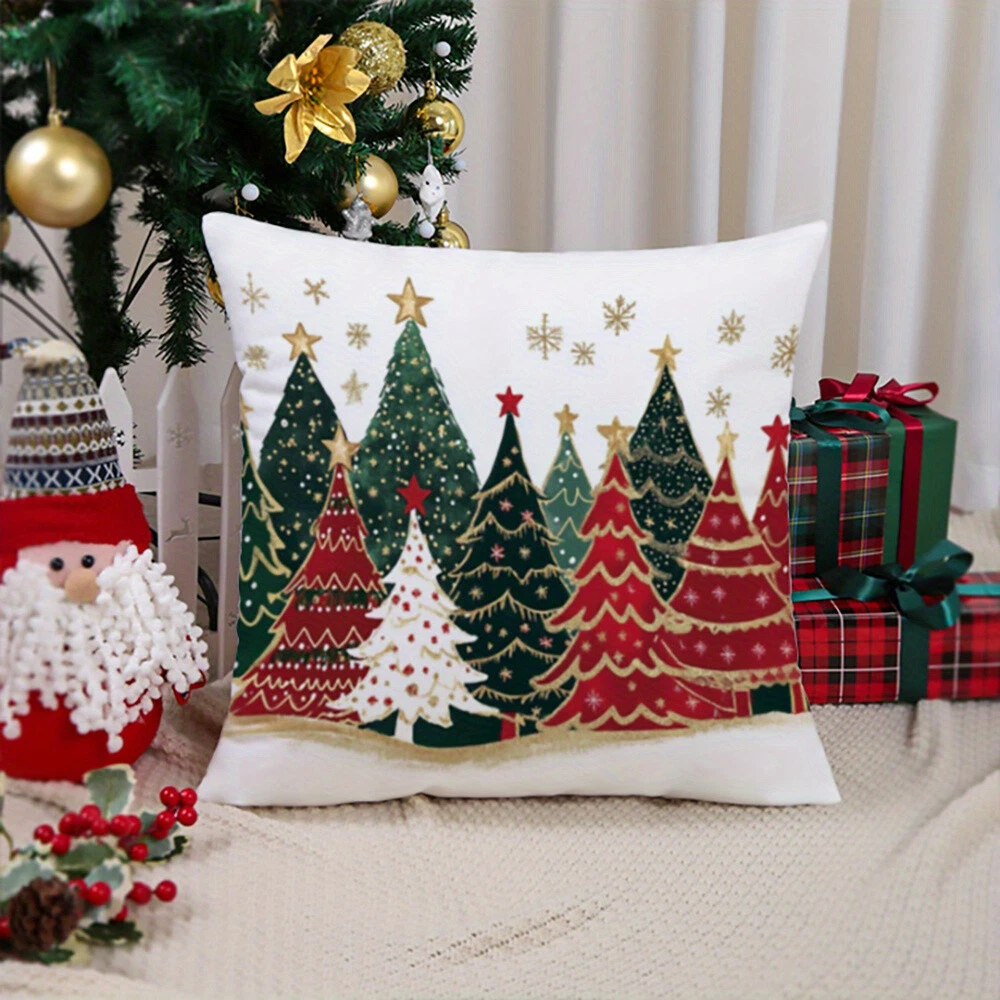 Funda De Almohada Navideña 18x18 Pulgadas - Estampado Copo De Nieve, Perfecta Para Decorar En Invierno