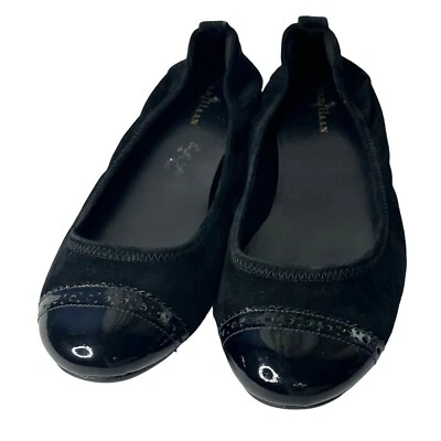 Cole Hahn Mujer Talla 8 B Negro Gamuza Ballet Planos Charol Puntera Slip-ons Foto 1 de 4