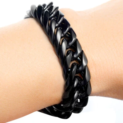 11 мм/13 мм черный из нержавеющей стали обочины кубинский ссылка цепочка браслет 7-11 дюймов для мужчин - Изображение 1 из 4