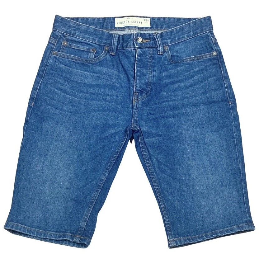 Topman Jean Shorts Stretch Skinny Blue Denim Size W30” Mens Button Fly — 第 1/4 张图片