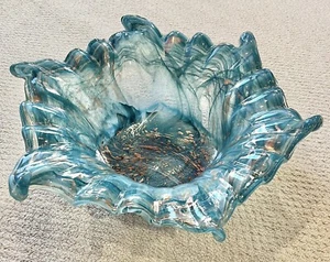 XL Murano Aqua Herzstück Schale mit Bronze irisierenden Akzenten 20" Made in Italy - Bild 1 von 5