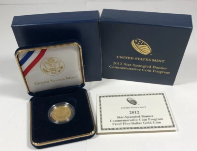 2012 Star Spangled Banner $5 Gold Proof. w/OGP as issued. .2457oz AGW. - Image 1 of 4