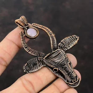 Womens day Sale Copper Natural Pink Chalcedony Wire Wrapped Bull Face Pendant - Picture 1 of 6