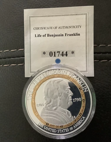 Life of Benjamin Franklin Journalist 50mm Commemorative Proof Coin w/COA Cover