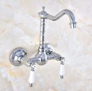 Chrome Brass Bathroom Basin Vessel Faucet Kitchen Sink Mixer Tap Wall Mounted - Picture 1 of 8