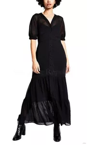 River Island Damen strukturiertes Fleckshirt Kittel Maxi Sommerkleid, schwarz - Bild 1 von 4