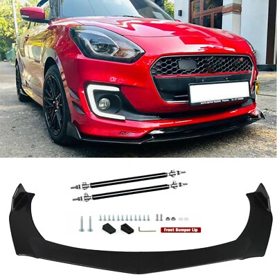 Carbon Fiber Front Bumper Lip For Suzuki Swift RS Splitter Spoiler+Strut Rods Foto 1 de 4