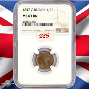 Great Britain 1847 1/2 Farthing NGC MS63BN - GBS020 - Picture 1 of 2