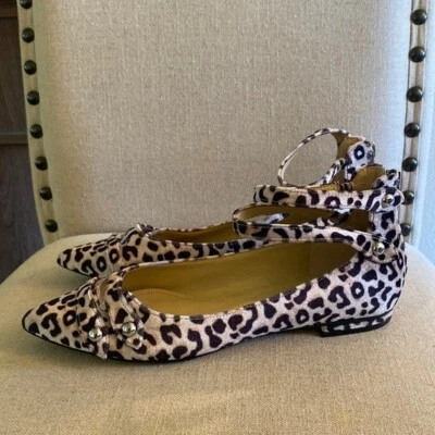 Marc Fisher Mfalie Animal Print Ankle Strap Flats Cream Black Size 7.5 Foto 1 de 4