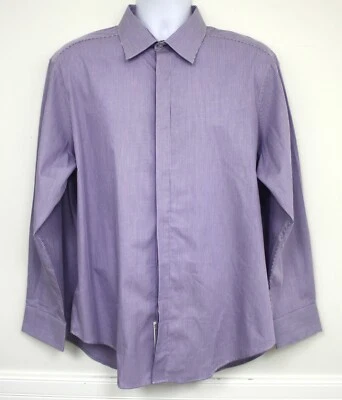 DKNY Shirt Slim Fit Purple White Striped Cotton Spread Collar Dress 17 XL - Image 1 of 4
