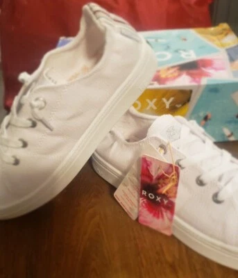 Roxy女式Bayshore厚底白色一脚蹬运动鞋全新带盒 — 第 1/4 张图片
