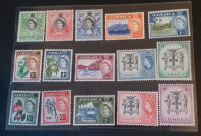 JAMAICA 1956 QE II 1/2d to £1 SG 159 - 174 Sc 159 - 174 pictorial set 16 MNH - Image 1 of 2