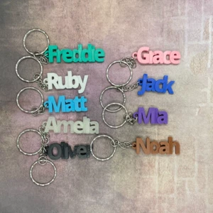 Personalised 3D Printed Keyring Key Chain School Bag Name Tag Gift Party Bag - Picture 1 of 31